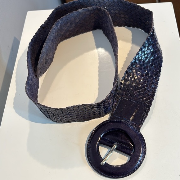 Nine West vintage eggplant purple 100% leather  weaved belt size large - Picture 5 of 11